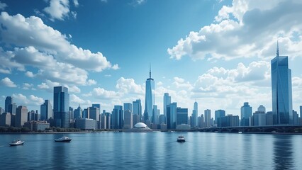 Fototapeta premium Skyline buldings near water city wallpaper