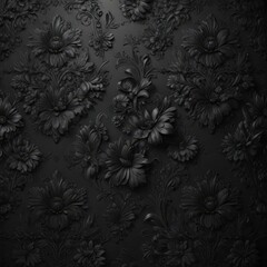 Luxurious black floral wallpaper with embossed texture and intricate patterns , floral, charcoal