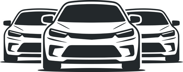 Three Modern Cars Front View Illustration Graphic Design