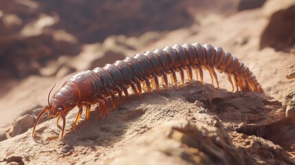 Fototapeta premium Detailed Centipede on Desert Rocks