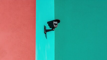 Security camera on two toned wall
