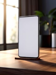 3d image of modern smartphone with blank screen on table.