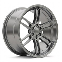 Alloy car wheel rim isolated on white background. Silver metallic rim