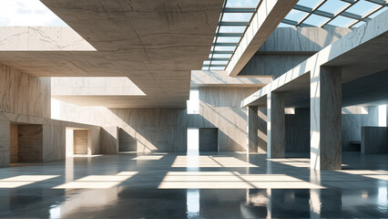 Empty spacious room with concrete walls