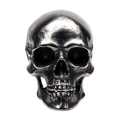 Metallic human skull isolated on black background detailed anatomical model