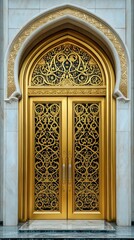 Obraz premium Ornate golden doors with intricate Islamic design