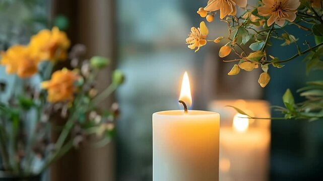 A minimalist concrete candle holder with a single white candle