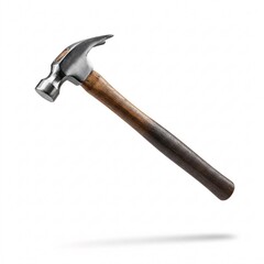 Silver claw hammer with a wooden handle falling and casting shadow