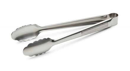 Stainless steel kitchen tongs isolated