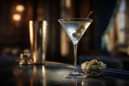 Martini with olives at the bar