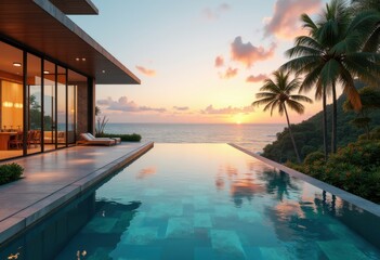 opulent villa oceanfront infinity pool luxury retreat stunning architecture tropical paradise, landscape, swimming, sun, decks, modern, design, outdoor