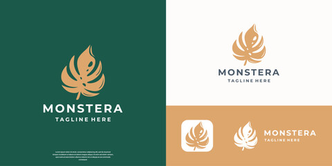 Monstera leaves flat logo icon Tropical forest vines.