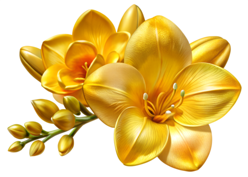 yellow freesia gold foil texture shiny floral clipart