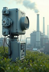 industrial air pollution monitoring equipment outdoor environment advanced technology sensors precise measurement devices, gas, data, network, system, electronics