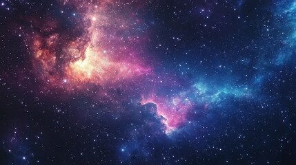 Fototapeta premium Colorful clouds of gas and dust swirl through deep space, illuminated by countless shining stars. This captivating view showcases the beauty of the universe in a mesmerizing display
