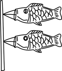 Koinobori - Japanese cultural icon in black and white line art, perfect for heritage-themed design and illustration