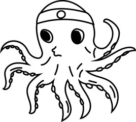 Octopus - Japanese cultural icon in black and white line art, perfect for heritage-themed design and illustration