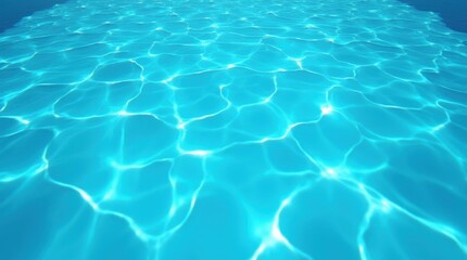 A stunning close-up of crystal clear ocean lagoon bay water, showcasing turquoise blue and azure hues, resembling a swimming pool with rippling blue sea water