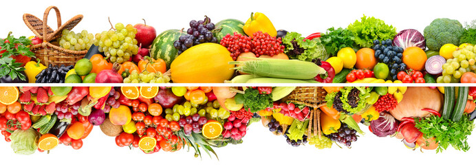 Beautiful fresh fruits, berries, vegetables isolated on white