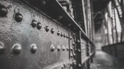 Detailed Black and White Texture of Riveted Steel Girder Structure