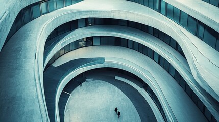 Captivating aerial perspective of a contemporary building, emphasizing its streamlined forms and innovative design elements for maximum visual impact.  