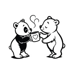 baby and teddy bear line art two vector art silhouette