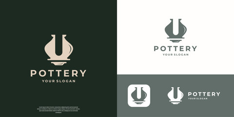 ceramic pottery logo icon design template flat vector.