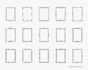 Set of decorative frames with abstract geometric pattern. Vector template of a4 frame, empty frame with ornament, line border with elements of arabica, ethnic, art deco, vintage, label frame, heraldry