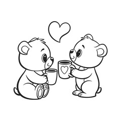 baby and teddy bear line art two vector art silhouette