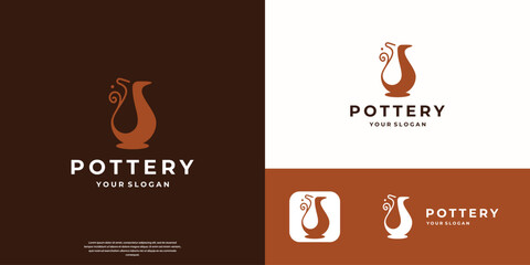 silhouette flat pottery logo design template.