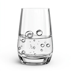 Clear glass shot glass filled with water, featuring small air bubbles