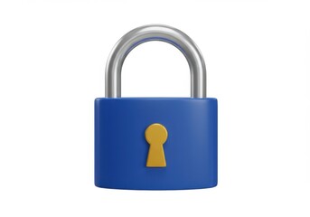 Naklejka premium A blue padlock with a silver shackle and keyhole isolated on white background