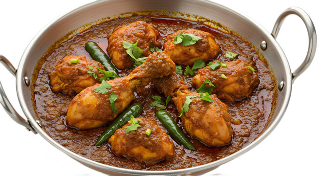 Chicken karahi, Chicken kadahi Top View with white background