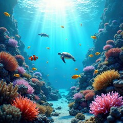 Obraz premium vibrant colorful coral reef thriving underwater ecosystem diverse marine life coral varieties, fish, invertebrate, seaweed, human, habitat, aquatic, blue