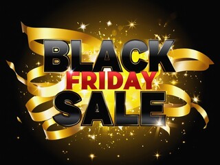 The spectacular design with gold ribbons and bright stars, highlighted by the text of the Black Friday Sale, creates an atmosphere of celebration and profitable purchases.