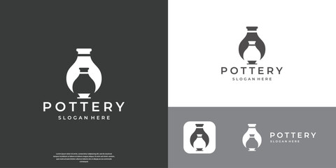 creative traditional mug craft with silhouette concept pottery clay ceramics logo design template.