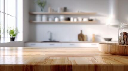 Fototapeta premium Scandinavian Minimalist Kitchen with Wooden Accents and Natural Light