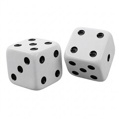 Two white dice with black dots, isolated on a white
