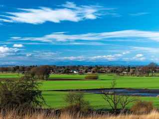 Fototapeta premium Serene Rural Countryside Under Blue Skies