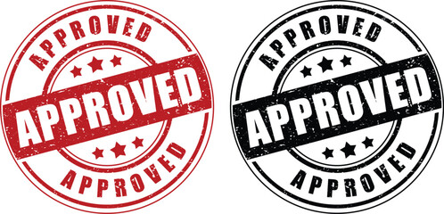 Red and Black Approved Stamp Graphics | Grunge Rubber Stamps for Business Compliance, Quality Assurance and Document Verification