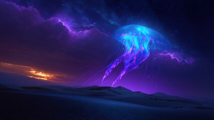 Obraz premium Bioluminescent Jellyfish Over Dunes