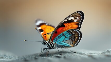 Vibrant Butterfly with Striking Colors Resting on Leaf, Showcasing Natural Beauty and Delicate Features in Soft Focus Background