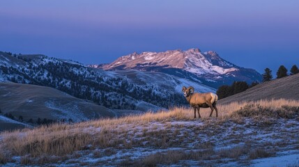 Majestic Rocky Mountain Ram in Winter Landscape