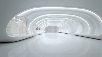 Obraz premium Futuristic Architectural Interior with Rounded Forms and White Design