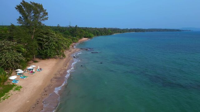 Serene Tropical Ao Kao Beach, Lush Greenery. Gorgeous aerial view flight drone