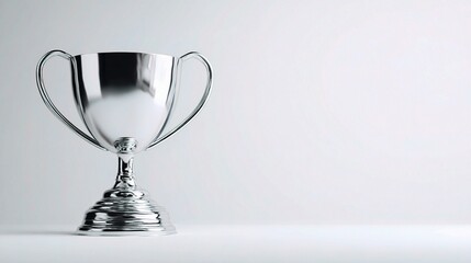 Sleek Silver Trophy with Simple Curved Handles on a Neutral Background