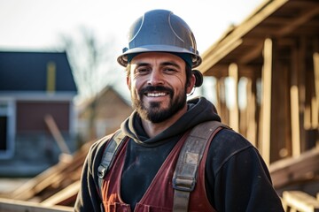 Obraz premium portrait of a Hispanic construction worker on building house in USA