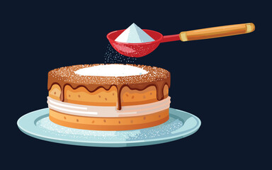 Sprinkling Cake with Sugar - Vector Illustration