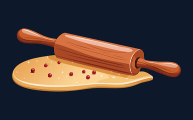 Rolling Dough with Berries - Vector Illustration