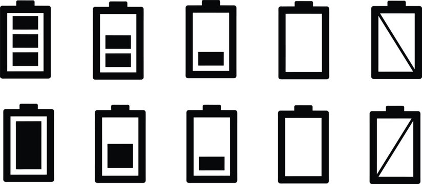 Minimalist Battery Icon Set Representing Different Charge Levels